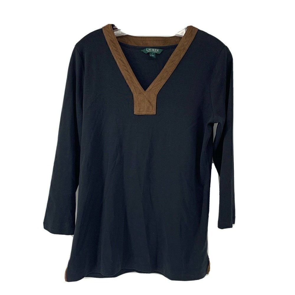 Ralph Lauren Black & Brown Ponte Knit Top Large